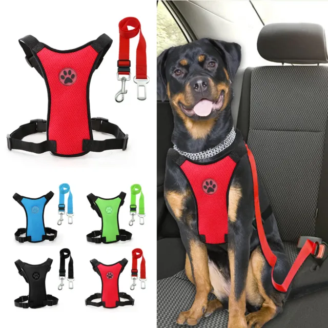 Air Mesh Pet Dog Car Harness and Seat Belt Clip Leash Safety for Dogs Travel S-L