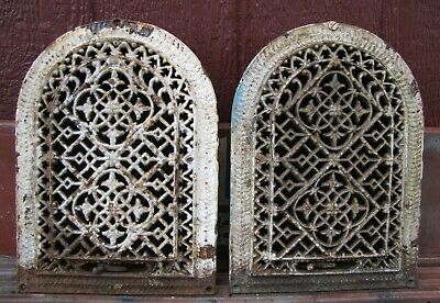 Antique Victorian Tombstone Pair Vents Grates Cast Iron Architectural Hardware