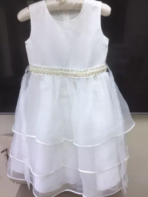 NWT Dress Flower Girl Bridesmaid PARTY White Tiered Chiffon Beaded AGE 13/14 YR