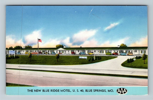 Blue Springs MO-Missouri Blue Ridge Motel 50's Cars, Antique Vintage Postcard