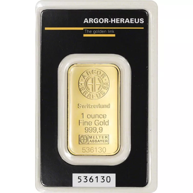 1 OZ. GOLD Bar Argor Heraeus 999.9 Fine in Assay EUR 2.135,56