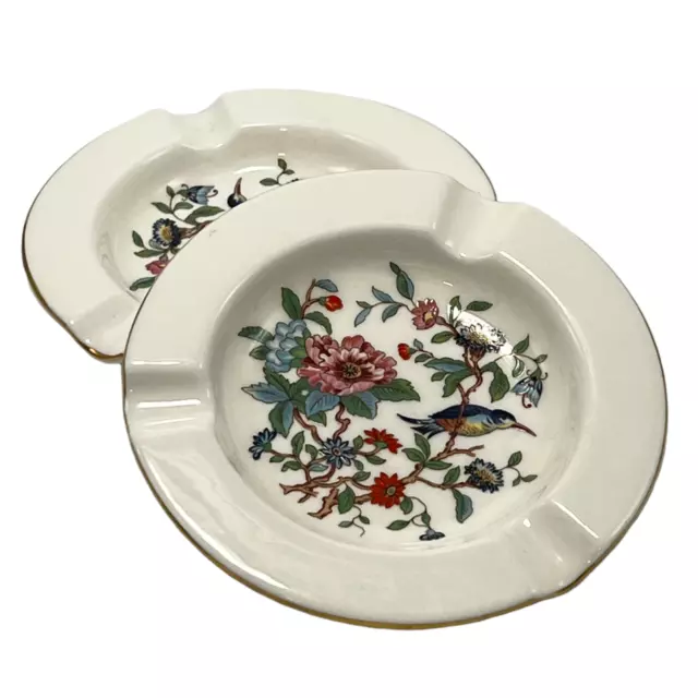 2 Ashtrays Aynsley Pembroke England Birds Floral Fine Bone China