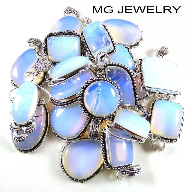 Bulk Sale 20 PCs Opalite Pendants Lot Gemstone 925 Sterling Silver Plated