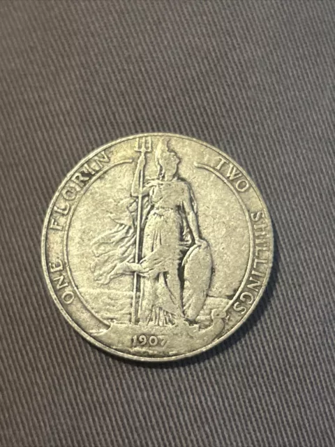1907 Edward VII Silver Two Shillings Florin Coin (17799)