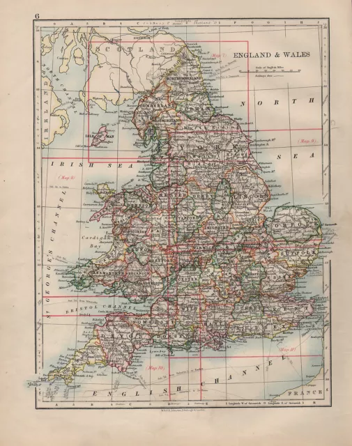 1902 MAP ~ ENGLAND & WALES KEY map ~ YORK DURAM NORFOLK WALES DEVON etc