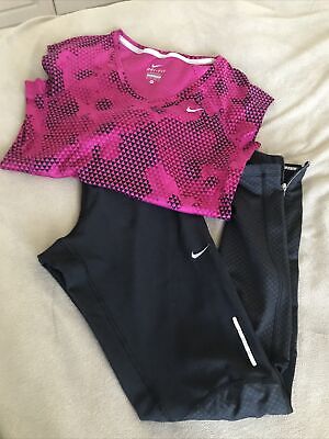 Donna ragazze più vecchi Nike Dri-FIT Running Leggings T-Shirt Nera Fucsia Taglia XS
