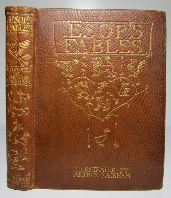 1920 ARTHUR RACKHAM Aesop's Fables FULL LEATHER BINDING Lovely Children ...