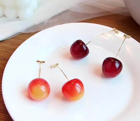 Kirsch Cherry Obst Ohrringe Sommer Frisch S925 Silber Schmuck Valentinstag Liebe