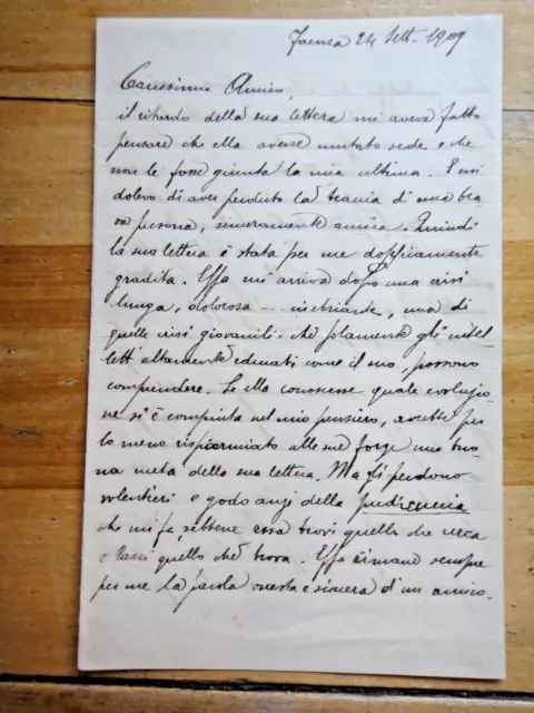 1909-Giovane PIERO ZAMA autografo-FAENZA-Lettera inviata ad un amico-Romagna+