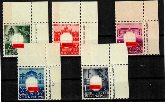 Generalgouvernement GG: MiNr. 105-109, E2 Eckrand, postfrisch, Sektornummer