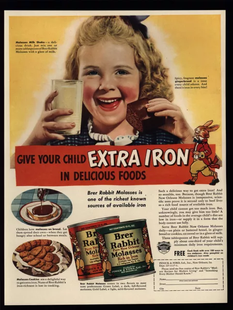 1941 Cute Little Girl Drinks BRER RABBIT Molasses Milk Shake VINTAGE AD
