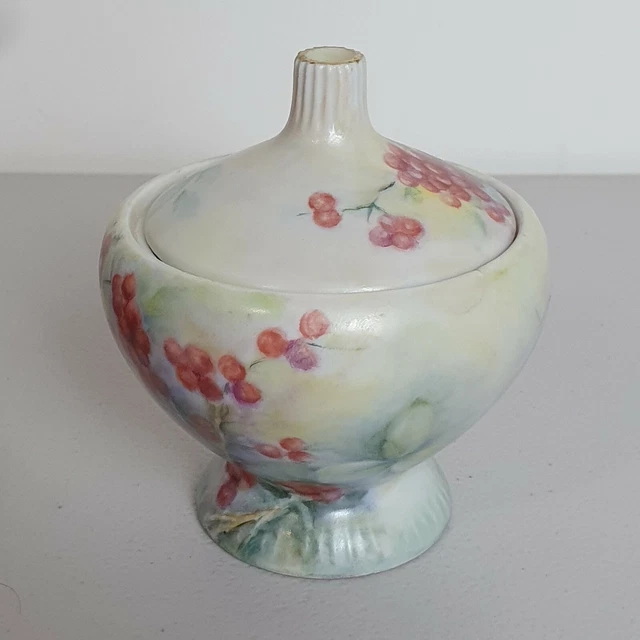 LOVELY Large PINK GREEN VINTAGE Decorative HAND PAINTED LIDDED URN POT 11cm Tall