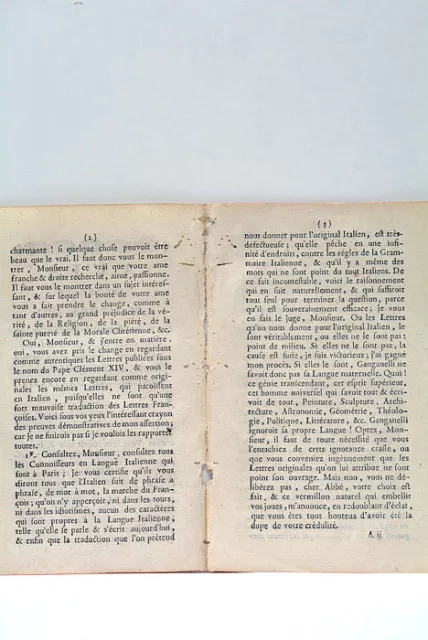 Livre Ancien Let Pape Ganganelli À Caraccioli Curieux Opuscule Anonyme 1777