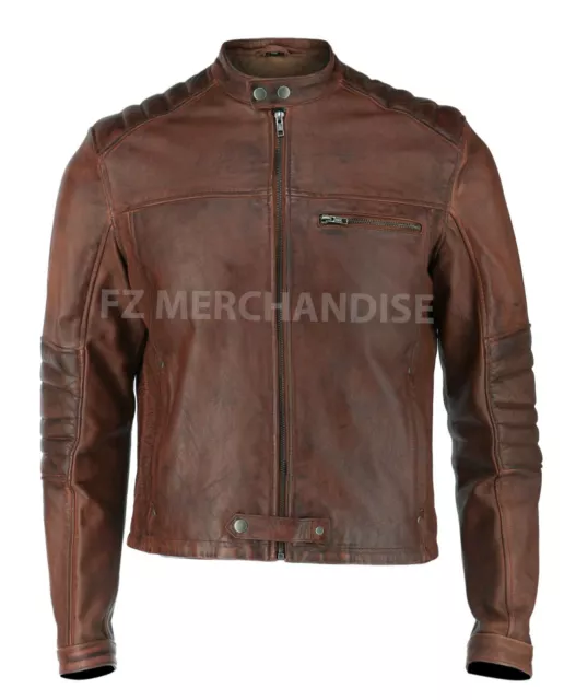 Men’s Motorcycle Biker Vintage Cafe Racer Distressed Brown Real Leather Jacket