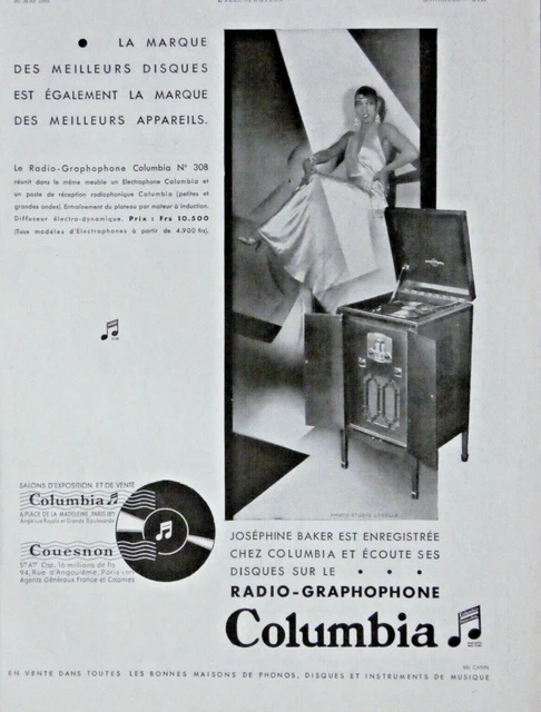 Publicité De Presse 1931 Columbia Radio Gramophone Avec Joséphine Baker