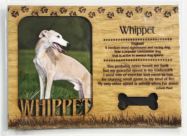 WHIPPET Dog Profile Laser Engraved Wood Picture Frame Magnet