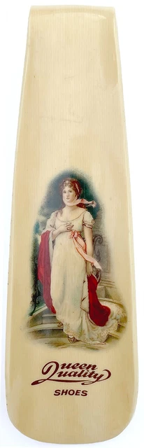 c. 1910 Celluloid Chromo QUEEN QUALITY SHOES Advertising Shoe Horn