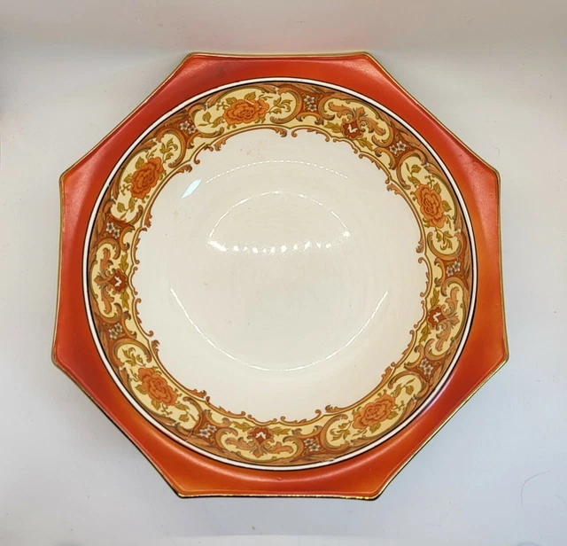 Grimwades Royal Winton Ivory Otagon Orange Floral BOWL Large Antique Vtg
