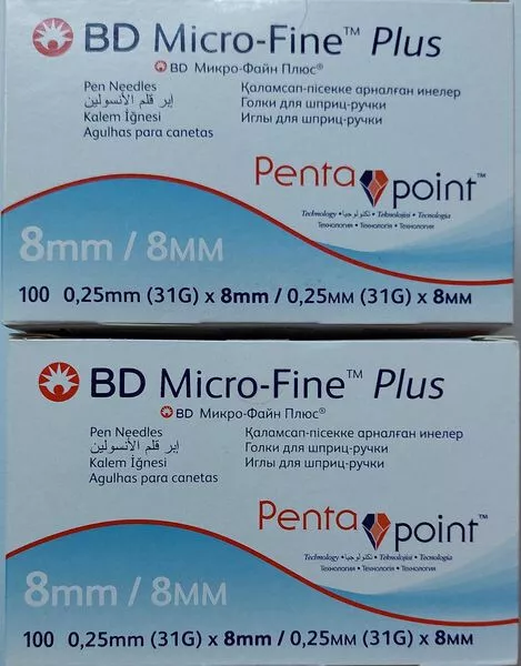 2 x BD Micro-fine plus 8mm Pentapoint Pennadeln