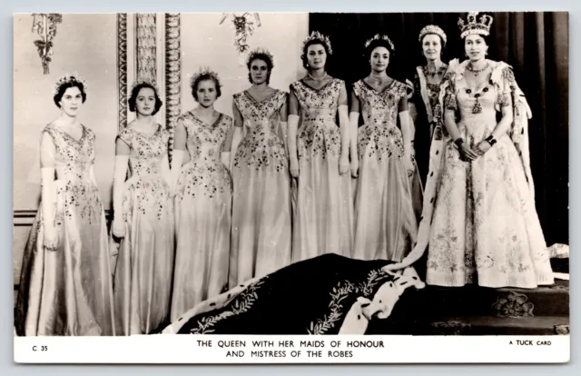 Royalty~Queen Elizabeth II Coronation~Maids of Honour~Mistress o Robes~1953 RPPC