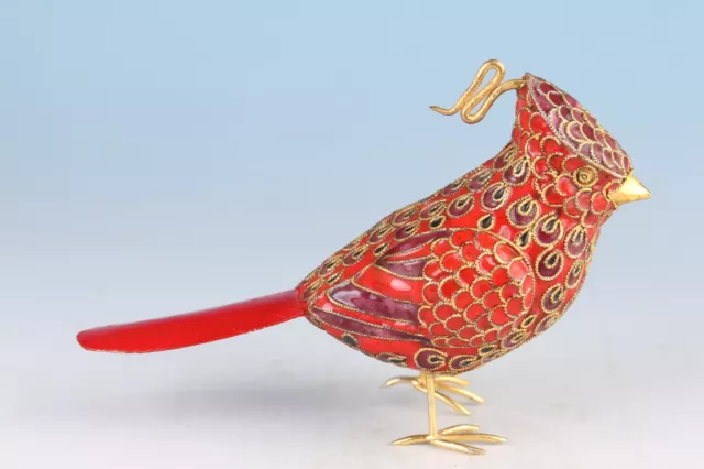 chinese old red cloisonne bird figure statue collectable decoration gift 3