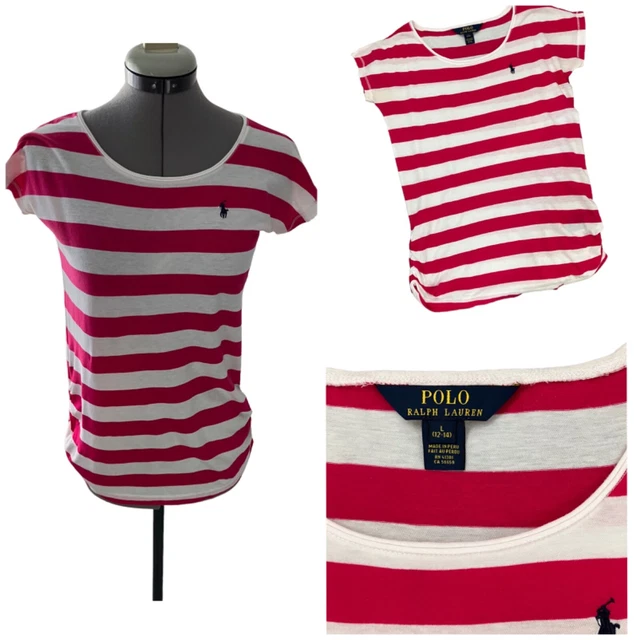 Girls Ralph Lauren T shirt AGE 12-14 Pink Cotton Short Sleeve Logo Crew Neck
