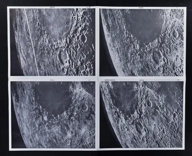 1960 Photographic Lunar Moon Map - 4 Photo Set - Field Crisium N. A3 - Craters
