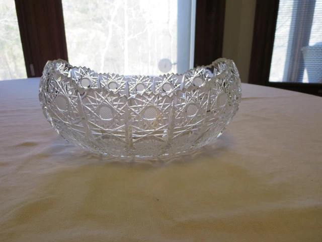 Vintage American Brilliant Period Cut Crystal Hobstars Oval Boat Shaped Bowl