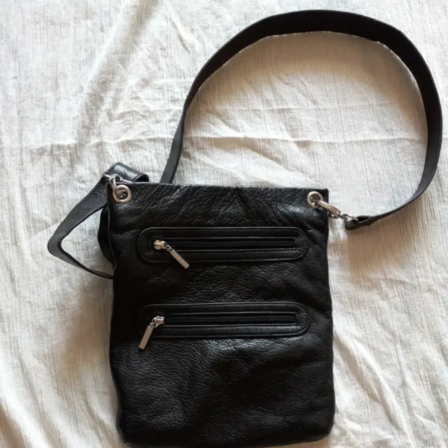 MARGOT Genuine Leather Crossbody Bag Purse Black Zip Pockets/Closure
