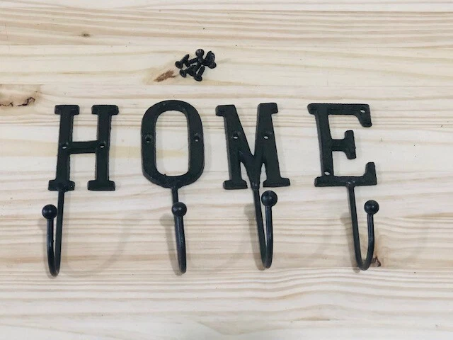 4 Cast Iron Coat Hooks Entryway Hall Tree Home Rustic Farmhouse Decor Hat Bath