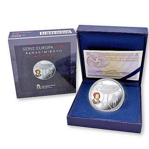 2019. SERIE EUROPA. RENACIMIENTO. Moneda en PLATA DE LEY de 10 €. Calidad PROOF