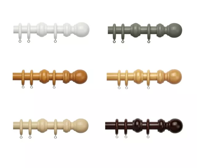 Wooden Curtain Pole 28mm Pole Set, Eyelet or Pencil pleat Curtains