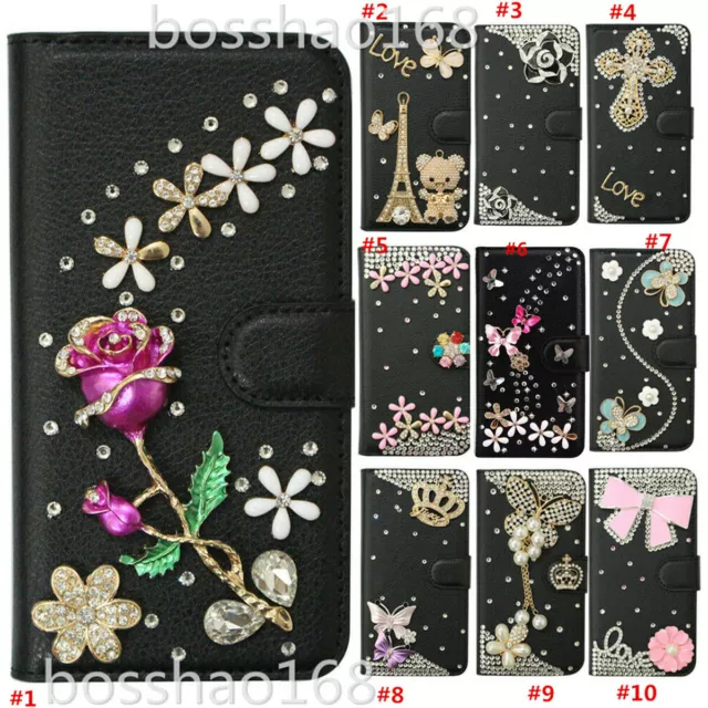 For Apple iPhone 13 Case , Flip Leather Wallet Bling Women Cover + 2 Lanyards