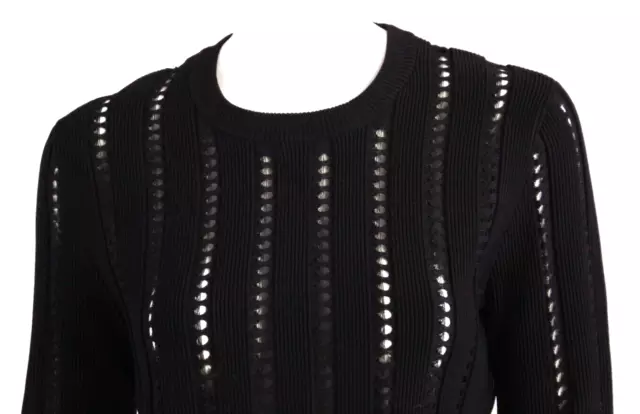 PROENZA SCHOULER Black Rib & Open Knit Cropped Pullover Sweater L 2