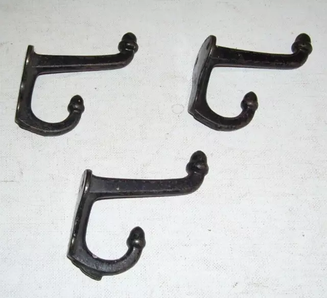 3 Vtg Antique Cast Iron Double Acorn Finial Schoolhouse Coat Hat Hooks