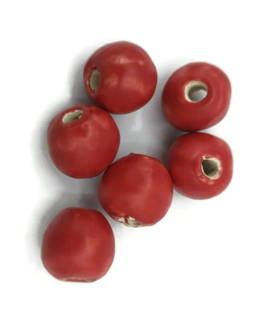 6 Pcs Clay Beads For Jewelry Making Handmade Red Ceramic Macrame Beads 10mm 5
