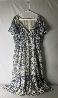 Max Studio XL blue floral midi peasant dress v-neck short flutter sleeves NWT
