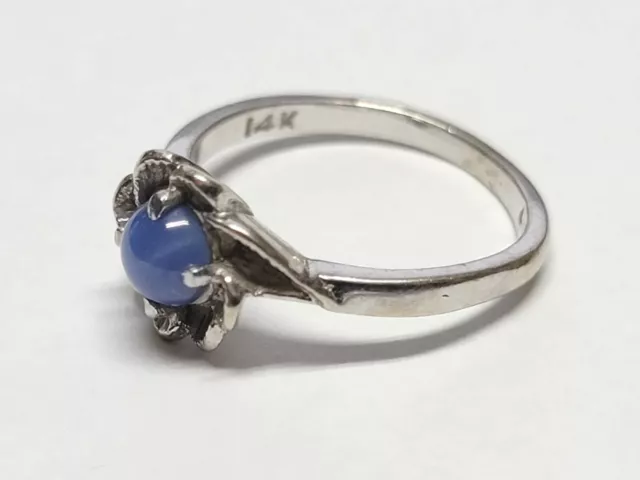 Stunning 14k WHITE GOLD BONDED Ring W/ Star Blue Gem Size 5.75