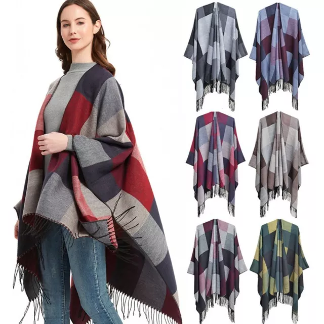 Double-sided Fleece Shawl Winter Warm Plush Wraps Scarf Cloak Cardigan