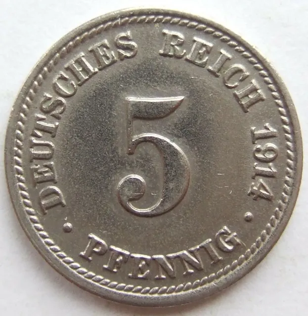 Moneta Reich Tedesco Impero Tedesco 5 Pfennig 1914 D IN Extremely fine