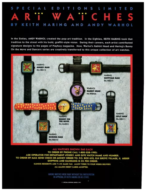 1991 ART WATCHES by Keith Haring and Andy Warhol Swatch - Vintage Print Ad