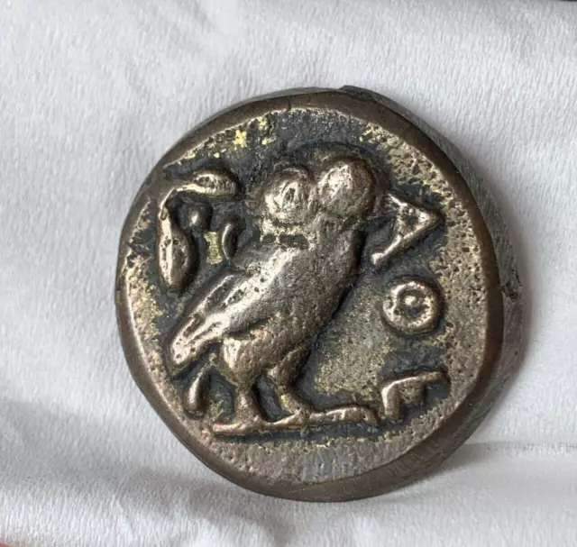 Very Old Rare Ancient Roman King Owl Athena Attica Silvered Coin (450 Bc-100 Ad)