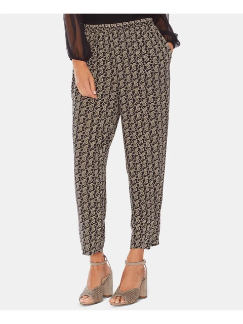 VINCE CAMUTO Womens Black Midrise Ankle Pull On Paisley Wear To Work Pants M