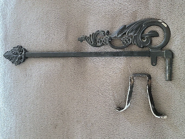 Antique Cast Iron Swing Arm Adjustable Curtain Rod & Hrdwr Sign Holder Bracket