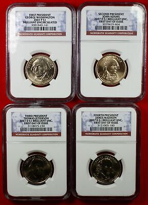 2007 1st-4th Presidential Dollar Coin Set NGC Brilliant Unc. (4 coins)