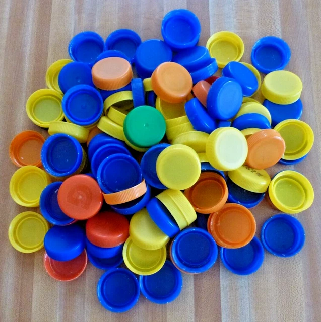 Más de 100 tapas de botellas de plástico multicolor tapas de 1,5" artesanías proyecto de arte