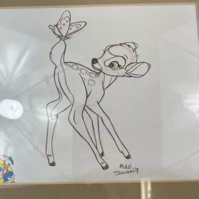 Vtg 90s 1999 Disney World Studio Animation Gallery Bambi Butterfly Panel Drawing 3