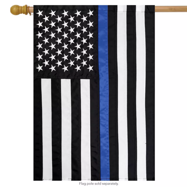 Thin Blue Line Police Applique & Embroidered House Flag Police Dept. 28" x 50"