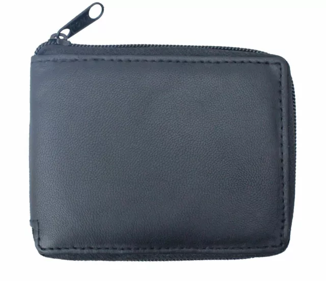 Mens Wallet Full Zip Leather Credit Card ID Coin Wallet RFID