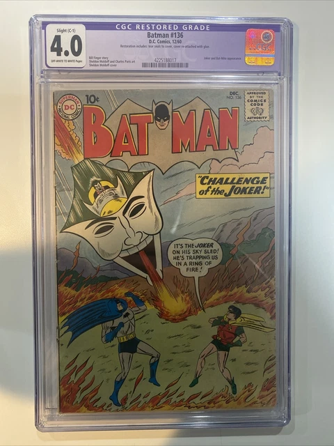 Batman #136 CGC 4.0 Restored  (DC 1960) Iconic Silver Age Joker cover! OW/W Page